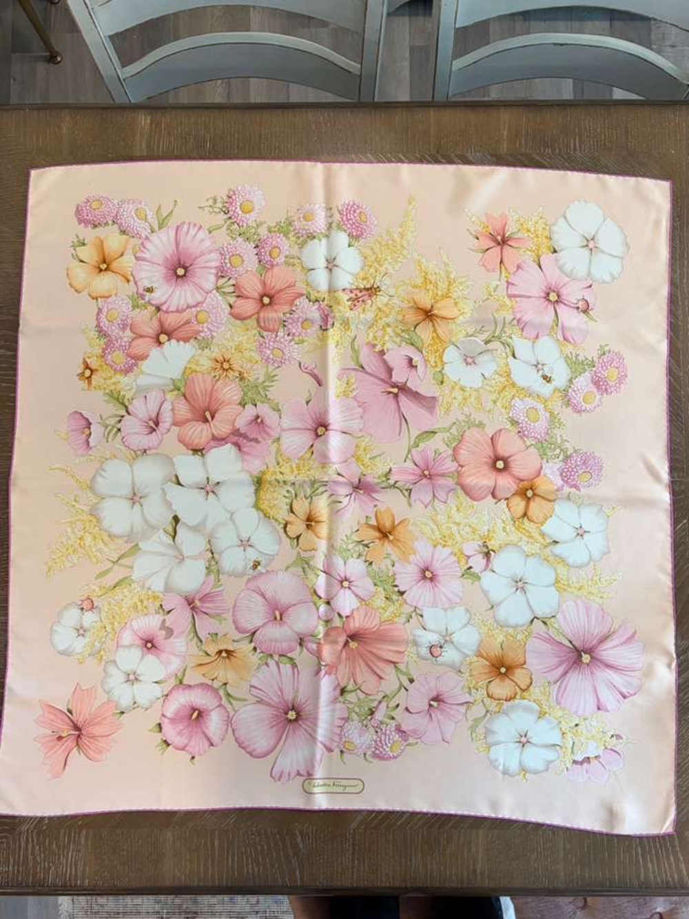 Salvatore Ferragamo Silk Scarf Pink Hand Rolled Made in Italy